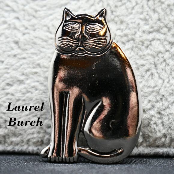 Vintage Laurel Burch Mystic Cat Brooch, Rhodium Plated - Picture 1 of 10